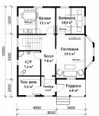 План 1 этажа каркасного дома в английском стиле с черепичной крышей