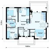 План одноэтажного кирпичного дома дома на 3 спальни