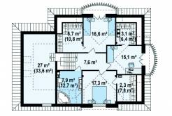 План 2 этажа кирпичного дома с встроенным гаражом