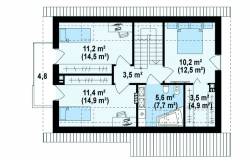 План 2 этажа дома с отделкой фасадов кирпичом