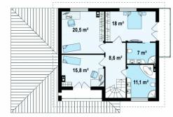 План 2 этажа двухэтажного кирпичного дома с гаражом