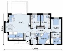 План дома в стиле модерн с 3 санузлами