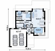 План 1 этажа модерн дома с мансардой и гаражом