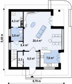 План 1 этажа модерн дома с витражом на два этажа