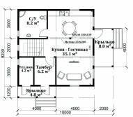 План 1 этажа двухэтажного каркасного дома с балконом